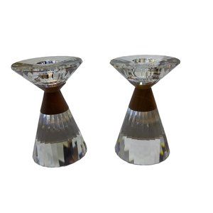 Swarovski Faceted Crystal Colonna Medium‎ 4” Candle Holders Set Of 2